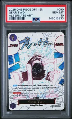 2025 ONE PIECE OP11-A FIST OF DIVINE SPEED 080 GEAR TWO ALTERNATE ART ENG PSA 10 - Image 1
