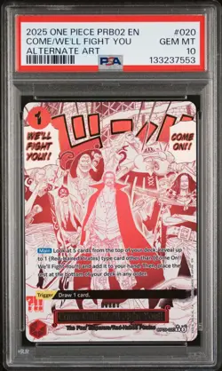 2025 ONE PIECE OP09-020 PRB02 COME WE'LL FIGHT YOU EVENT ALT ART SHANKS PSA 10 - Image 1