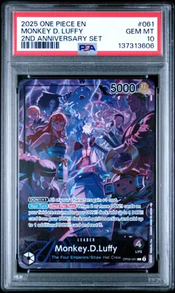 2025 ONE PIECE OP09 061 MONKEY D LUFFY ENGLISH 2ND ANNIVERSARY SET PROMO PSA 10 - Image 1