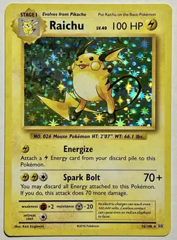 Raichu 36/108 (MP) Holo Rare XY Series: Evolutions 2016 Pokemon Card TCG - Image 1