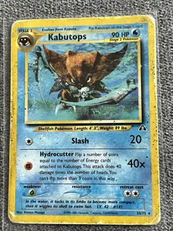 Kabutops 25/75 Rare Neo Discovery Pokemon Card WOTC Heavily Played - Image 1