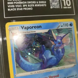 TAG 10 HIGHEST GEM MINT FULL SWIRL🌀 Vaporeon SWSH072 Promo Cosmos Holo Pokemon - Image 1