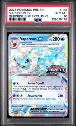 2025 POKEMON PRE EN-PRISMATIC EVOLUTIONS #023 VAPOREON EX PSA 10 (78) - Image 1