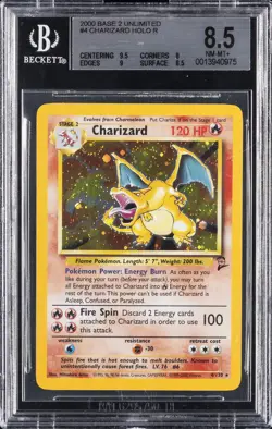 2000 POKEMON BASE 2 UNLIMITED HOLO R #4 CHARIZARD BGS 8.5 - Image 1