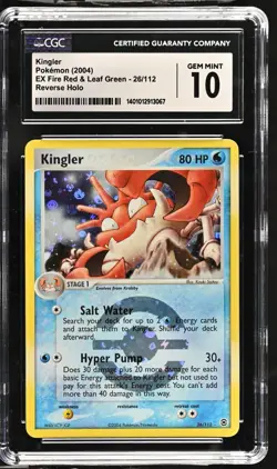 CGC Graded 10 Gem Mint Kingler 26/112 EX FRLG Reverse Holo rare Pokemon Card - Image 1