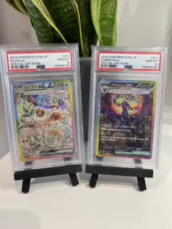 PSA 10 Sequential Umbreon & Eevee ex SAR #217&223 Japanese sv8a Pokemon Cards - Image 1