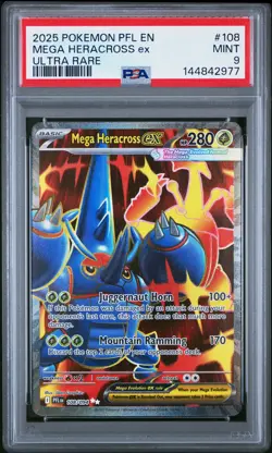 2025 POKEMON PFL EN-PHANTASMAL FLAMES ULTRA RARE #108 MEGA HERACROSS EX PSA 9 - Image 1