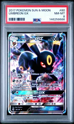 PSA 8 2017 Pokemon Sun & Moon 80/149 Umbreon GX - Image 1