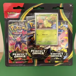 Pokemon TCG: Mega Evolution—Perfect Order Triple Pack 3 Booster Packs Chikorita - Image 1