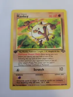 Pokemon TCG Mankey Jungle 55/64 Regular 1st Edition Common Fighting Damaged - Image 1