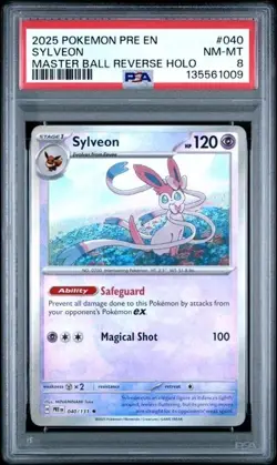 SYLVEON 040 PSA 8 2025 POKEMON PRE EN-PRISMATIC EVOLUTIONS Master Ball Rev Holo - Image 1