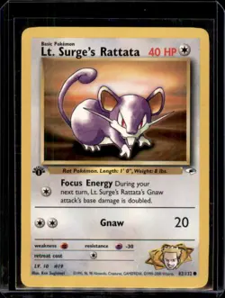 Lt. Surge's Rattata 82/132 1st Edition Gym Heroes Pokemon Card - Near Mint - Image 1