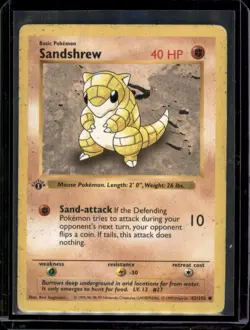 1st Edition Sandshrew - 62/102 Base Set Excellent - Pokemon Card - HP - Image 1