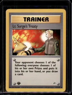 Lt. Surge's Treaty 112/132 1st Edition Pokemon Card Gym Heroes Uncommon WOTC NM - Image 1