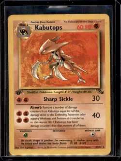 Kabutops 24/62 1st Edition Rare Fossil - 1999 WOTC Pokemon Card *HP* - Image 1