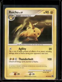 Raichu 45/100 Non Holo Pokemon Card Diamond & Pearl Majestic Dawn Heavy Play - Image 1