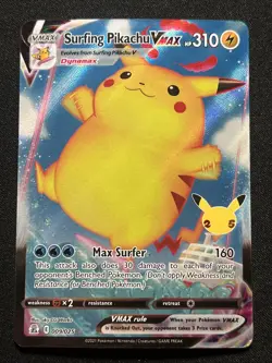 Pokemon Surfing Pikachu VMAX Ultra Rare Full Art Holo Celebrations 009/025 Card - Image 1