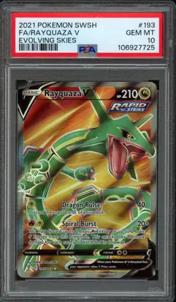 2021 Pokemon Evolving Skies Rayquaza V 193/203 PSA 10 Gem Mint Full Art - Image 1