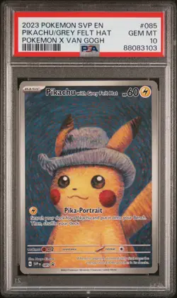 2023 Pokemon SVP En Pokemon X Van Gogh #085 Pikachu Grey Felt Hat PSA 10 - Image 1