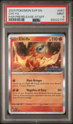 Chi-Yu SVP 057 STAFF Stamp Black Star Promo Pokemon TCG S & V Paradox Rift PSA 9 - Image 1