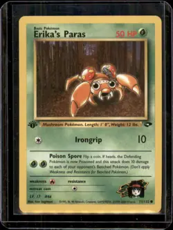 Erika's Paras 71/132 1st Edition Pokemon Card Gym Challenge Common WOTC LP - Image 1