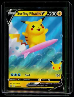 Surfing Pikachu V 008/025 25th Anniversary Celebrations Light Play Pokemon Card - Image 1