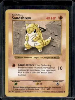Sandshrew 62/102 Shadowless Base Set Non Holo Uncommon Pokemon Card WOTC 1999 - Image 1