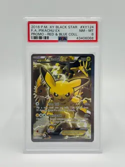 Pokemon XY Promo XY124 Pikachu EX Red & Blue Collection PSA 8 - Image 1