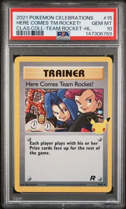 2021 POKEMON CELEBRATIONS CLASSIC COLL #15 HERE COMES TEAM ROCKET!-HOLO PSA 10 - Image 1