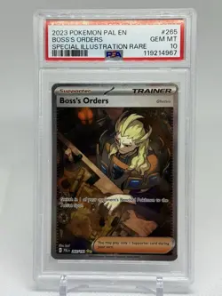 2023 Pokemon Gem Mint PSA 10 Boss’s Orders #265/193 SIR SV Paldea Evolved - Image 1