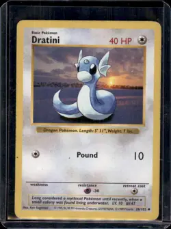Dratini 26/102 Shadowless Base Set Uncommon Pokemon Card - WOTC - HP - Image 1