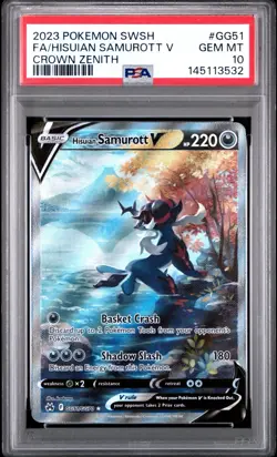 PSA 10 HISUIAN SAMUROTT V GG51/GG70 FULL ART CROWN ZENITH POKEMON - Image 1