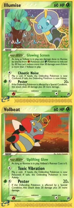 Pokemon TCG EX Fossil Volbeat Illumise X2 MP - Image 1