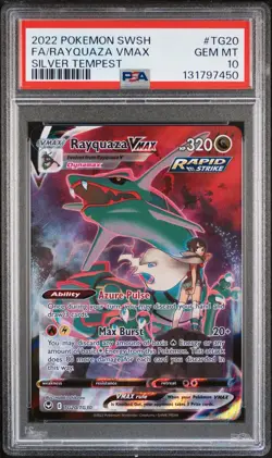 2022 Pokemon Sword & Shield TG20 Full Art Rayquaza VMAX Silver Tempest PSA 10 - Image 1