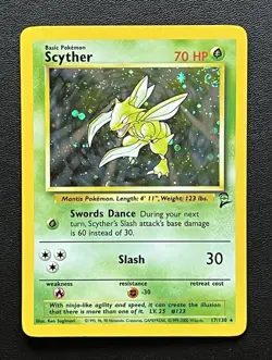 Pokemon TCG Scyther Base Set 2 17/130 Holo Unlimited Holo Rare LP W/ Swirl 🌀 - Image 1