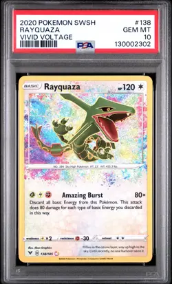Pokemon TCG Rayquaza Amazing Rare 138/185 SWSH Vivid Voltage GEM MINT PSA 10 - Image 1