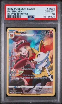 2022 POKEMON SWORD & SHIELD SILVER TEMPEST #TG01 FULL ART/BRAIXEN PSA 10 - Image 1