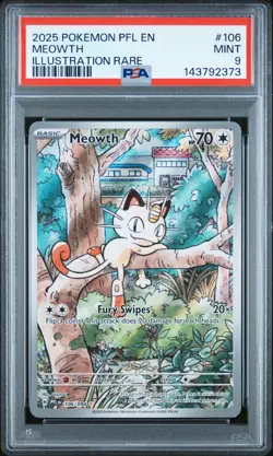 2025 POKEMON PFL EN-PHANTASMAL FLAMES ILLUSTRATION RARE #106 MEOWTH PSA 9 - Image 1