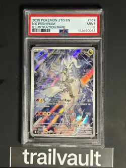 2025 Pokemon JTG English N's Reshiram Illustration Rare #167 | PSA MINT 9 - Image 1