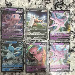 Pokemon TCG Holo V 6 Card Lot Mew Espeon Glaceon Conkeldurr - Image 1
