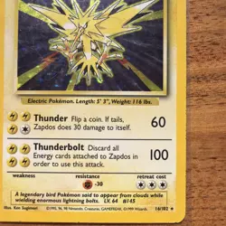 Pokemon TCG Zapdos Base Set Holo Unlimited Rare Card 16/102 LP - Image 4