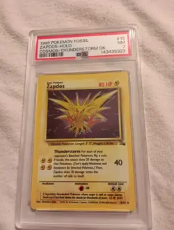 1999 Pokemon Fossil 15 Zapdos-Holo Cosmos Foil Thunderstorm Deck PSA-7 - Image 1