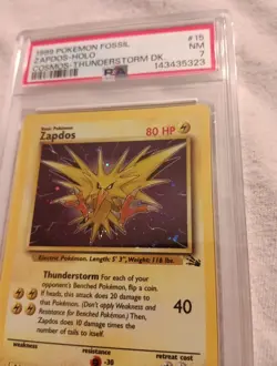 1999 Pokemon Fossil 15 Zapdos-Holo Cosmos Foil Thunderstorm Deck PSA-7 - Image 2
