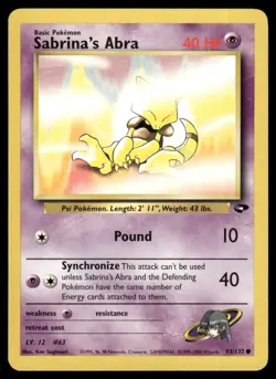 2000 Pokemon Gym Challenge Sabrina’s Abra VTG UNplayed #93/132 WOTC TGC - Image 1