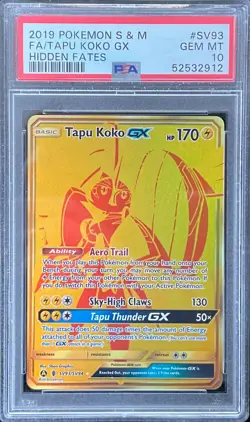 2019 Pokemon Sun & Moon Hidden Fates Shiny Tapu Koko GX #93 PSA 10 GEM MINT - Image 1