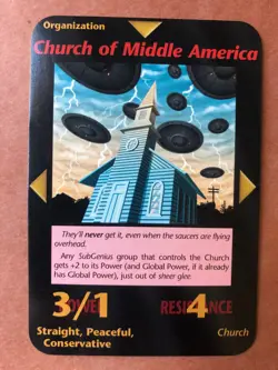 Illuminati New World Order CCG Game SubGenius Church Of Middle America Card Mint - Image 2