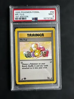 Mr. Fuji Fossil 1st Edition Pokemon Card WOTC Uncommon 58/62 PSA 9 - Image 1