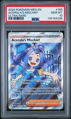 2025 POKEMON MEG EN-MEGA EVOLUTION ULTRA RARE #165 ACEROLA'S MISCHIEF PSA 10 - Image 1