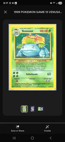 1999 Pokemon Base Set Venusaur Holo 15/102 - PSA N8 Miscut-Severe Factory Error - Image 1