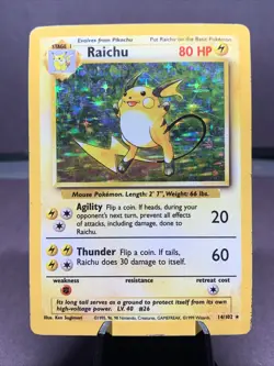 Pokemon TCG Raichu Base Set Unlimited Holo Rare #14/102 VTG WOTC 1999 - Image 1